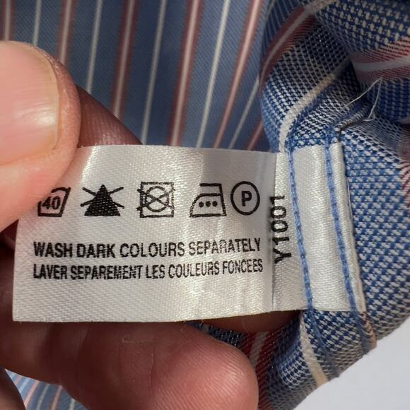 Pink Thomas Pink Prestige Button Shirt Men 17.5 35.5 FRENCH CUFF Blue Red Stripe - Picture 10 of 13